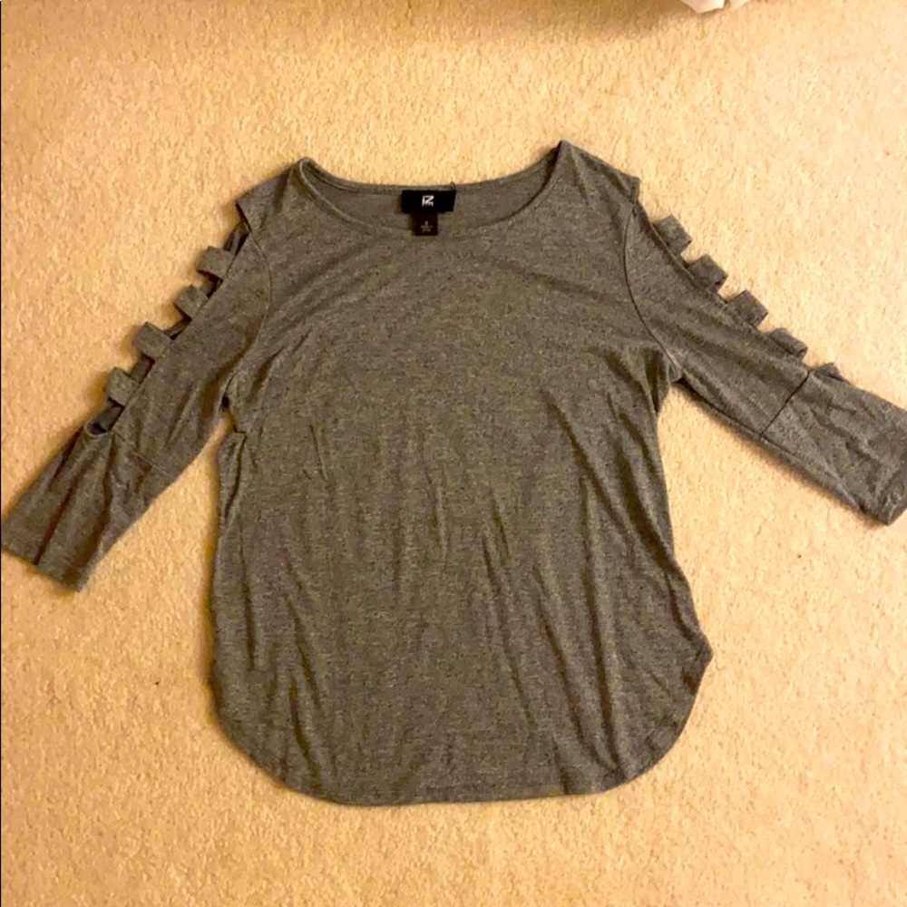 Grey shirt long sleeve cut out sleeves